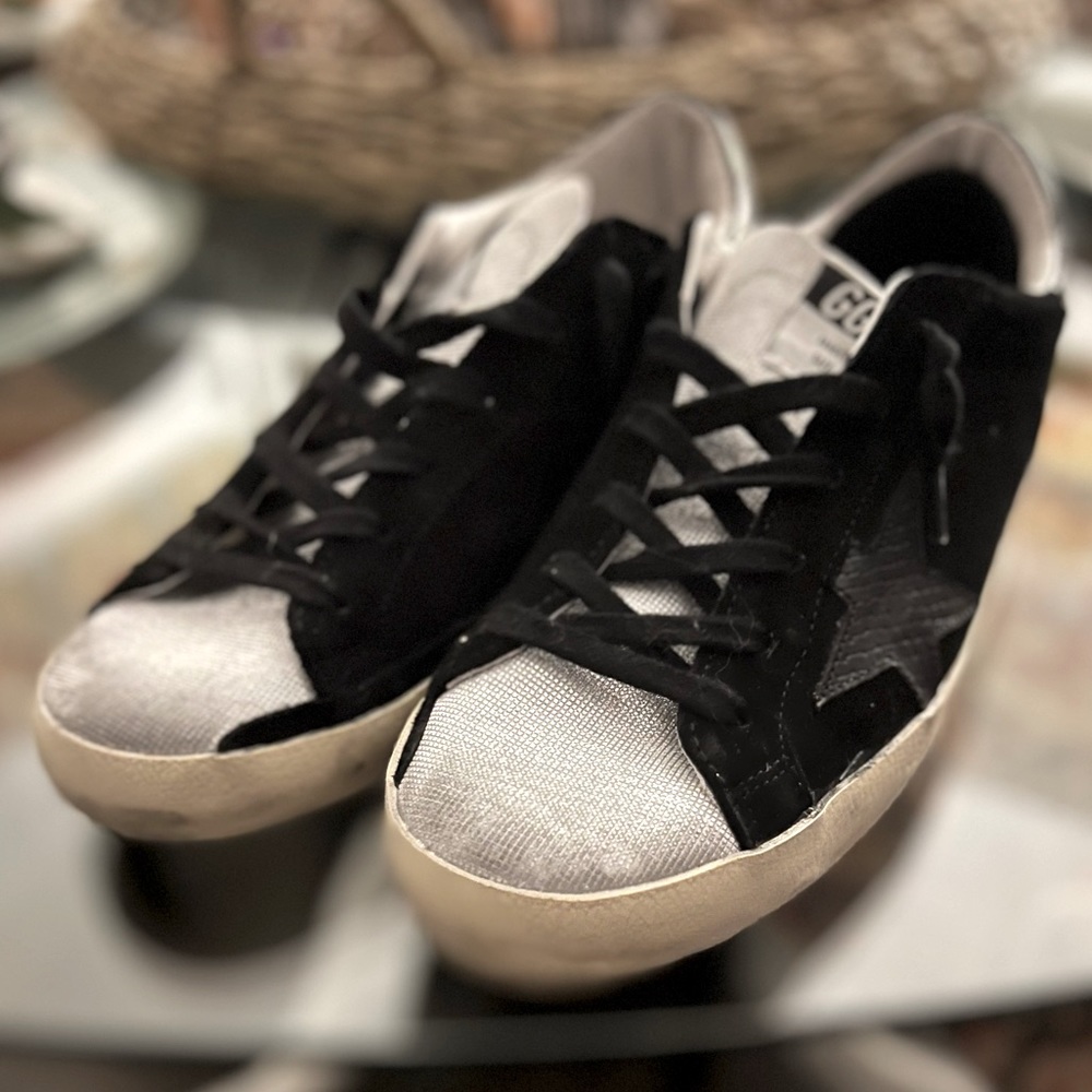 Golden Goose limited edition black suede with metallic silver super-star 39